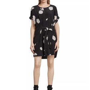 ALLSAINTS womens size XS Sonny Rodin tie-front silk black cream floral dress